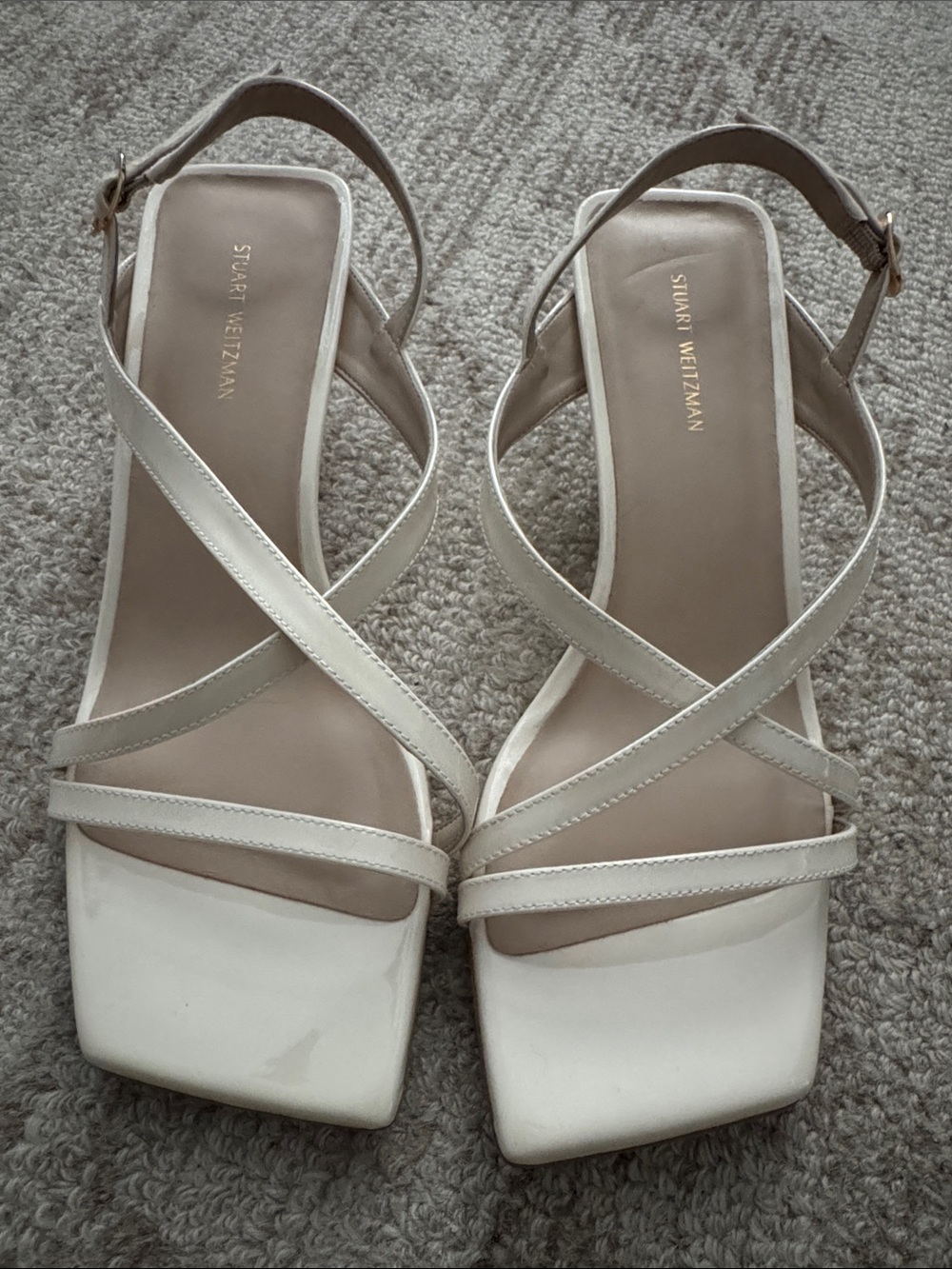 Stuart Weitzman Cream Crisscross Square-Toe Slingbacks